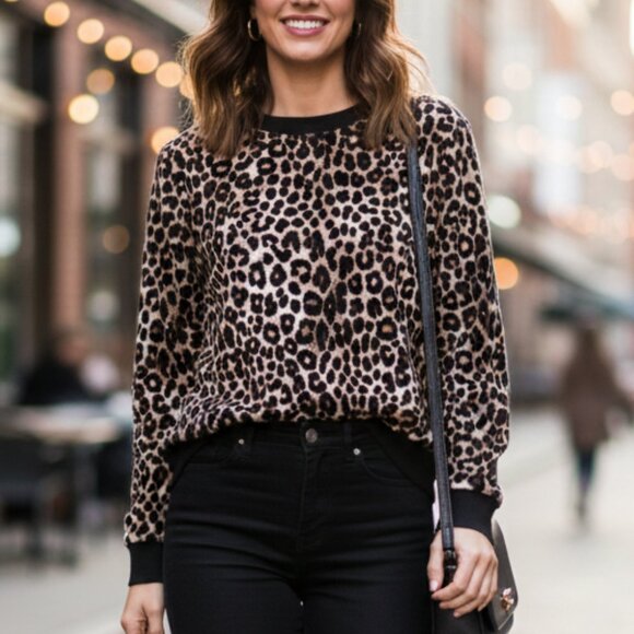 MICHAEL Michael Kors Tops - Michael Michael Kors Leopard Print Sweatshirt XL Brown Black MK